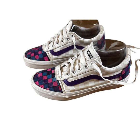 Vans Off the Wall Size 7 Checkered Design Canvas Shoes Pink Blue Purple Tennis - Picture 6 of 14